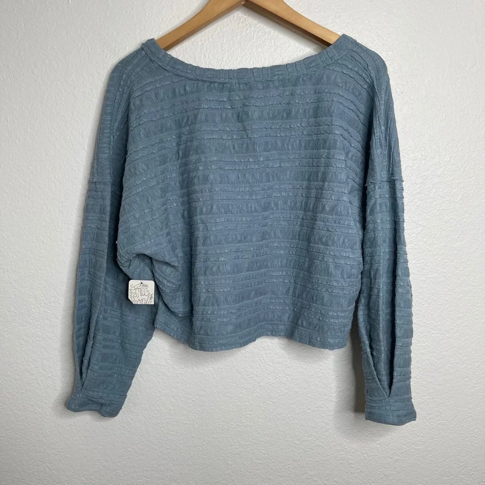 We The Free Free People Blue Textured Cropped Long Sleeve Top XS